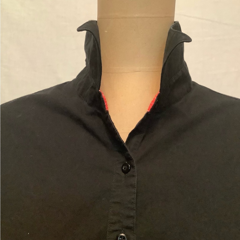 Women's Large Black Button-Up Shirt with Red Polka Dot Collar Accent - Picture 10 of 12